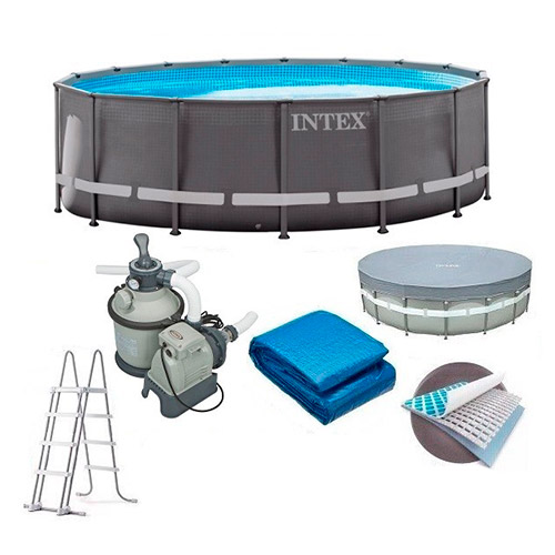 Каркасний басейн Intex 26326 NP (122*488 см., об'єм: 19156 л., пісочний фільтр-насос 5700 л/год, драбина, тент, підстилка, ПОШКОДЖЕНЕ ПАКУВАННЯ) фото 2