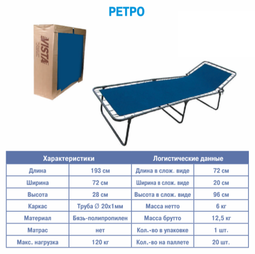 Розкладачка Senya Ретро (28*72*193 см., навантаження 120 кг.) фото 2