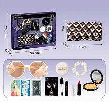 Набір аксесуарів 626-4 гаманець, окуляри, прикраси, імітація косметики, муляжі карток, резинка, в коробці