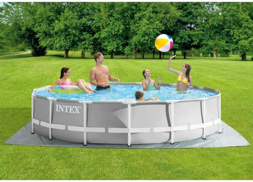 Каркасний басейн Intex 26724 (107*457 см., об'єм: 14614 л., картриджний фільтр-насос 3785 л/год, драбина, тент, підстилка, серія: Prism Frame)