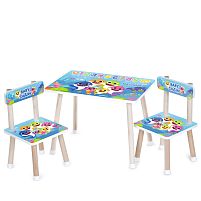 Дитячий столик Bambi M 501-20 «Baby Shark» (з двома стільчиками, ДСП, стіл: □40*60 см, ↑44,5 см, сидіння: □28,5*28,5 см, ↑25 см, силікон. захист ніж)