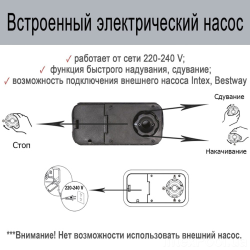 Надувне ліжко Bestway 67614 (двоспальне, 56*152*203 см., вбудований електронасос 220V) фото 6