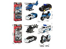 Набір спецтехніки 813 2 види, 4 фігурки, металопластик, масштаб 1:64, гелікоптер, мотоцикл, в коробці