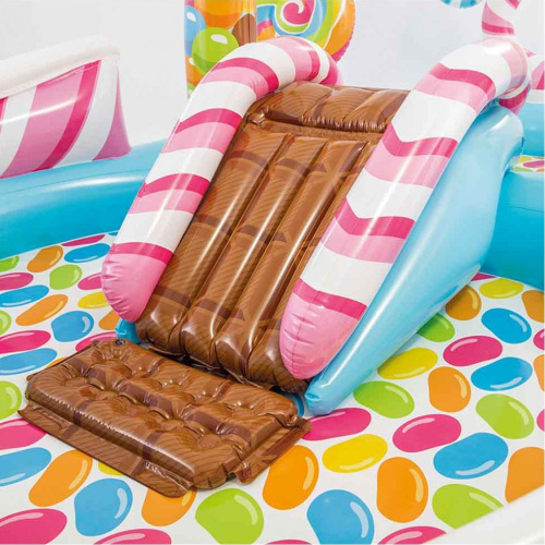 Дитячий надувний ігровий центр Intex 57149 «Карамель» (130*191*295 см, водна гірка, 2 басейна 168+206 л, фонтан, ненадувне дно, до 80 кг) фото 3