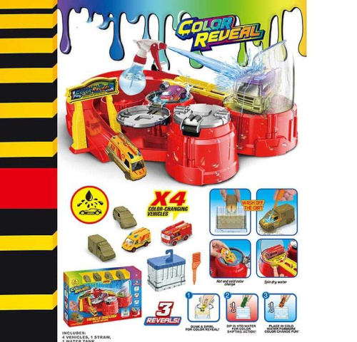 Автомийка SK 773 X 4 металопластикові машинки, змінюють колір, рухливі елементи, пульверизатор, піпетка для водички, в коробці