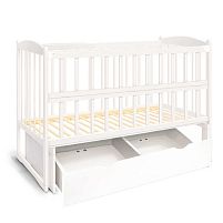 Ліжечко дерев'яне X-Toys "Няша" С-165341 (вбудована шухляда, система коливання: маятник, відкидний бортик, деревина: вільха, колір: білий)