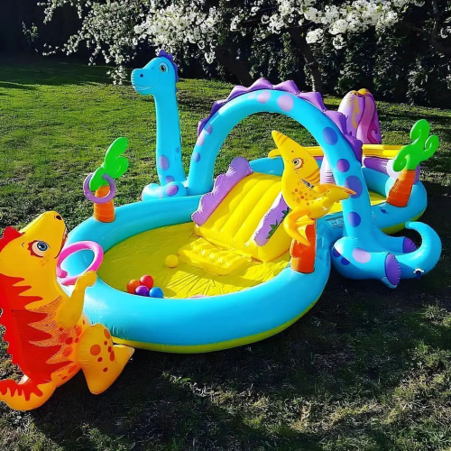 Дитячий надувний ігровий центр Intex 57135 «Планета динозаврів» (112*229* 333 см, водна гірка, басейн 290 л, фонтан, кільце, ненадувне дно, до 80 кг) фото 10