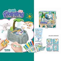 Набір для творчості 828 4 флоксові фігурки тварин, помпова подача води, 6 кольорових фломастерів, ванночка, щіточка, в коробці