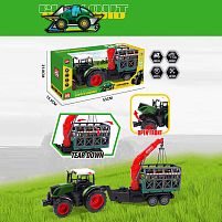 Трактор 687-161 B довжина з причепом - 49 см, рухомі елементи, інерція, причіп, 2 фігурки динозаврів, в коробці