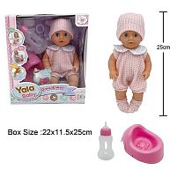 Пупс YL 2425 A-C п'є з пляшечки, ходить на горщик, заплющує очі, аксесуари, висота 25 см, в коробці
