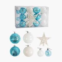 Новорічні прикраси C 67499 24 штуки, зірочка-верхівка, кульки, maх D=8, min D=4 см, у слюді