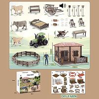 Ферма 2020-4 будиночок, трактор, інерція, гумові шини, фігурка фермера, 3 тварини, огорожа, інструменти, посуд, меблі, в коробці