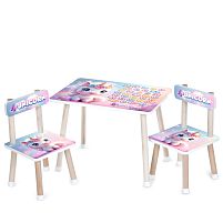 Дитячий столик Bambi M 501-25 «Unicorn» (з двома стільчиками, ДСП, стіл: □40*60 см, ↑44,5 см, сидіння: □28,5*28,5 см, ↑25 см, силікон. захист ніжок)