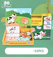 Дерев'яна магнітна дошка C 74612 “Тваринки”, дерев’яні пазли, картки, назви англ. мовою, 53 елементи, в коробці