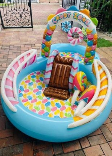 Дитячий надувний ігровий центр Intex 57149 «Карамель» (130*191*295 см, водна гірка, 2 басейна 168+206 л, фонтан, ненадувне дно, до 80 кг) фото 2