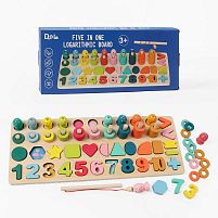 Логічна дерев’яна дошка C 74212 дерев’яна, геометричний сортер, цифри, магнітна риболовля, в коробці