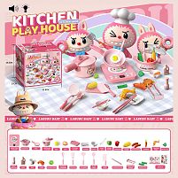 Набір посуду S 20-12 A плита, підсвічування, звуки, каструлька, пательня, сотейник, харчові продукти, дощечка, кухонне приладдя, наліпки, в коро