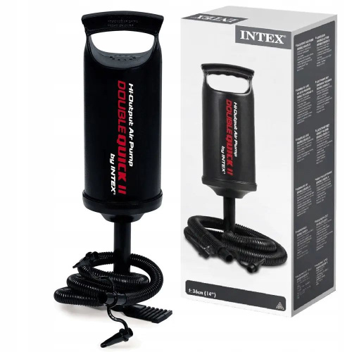 Насос ручний Intex 68614 «Double Quick II Hand Pump» (об'єм: 1,7 L., висота: 29 см., 3 насадки, шланг 1 м., надування/зування)