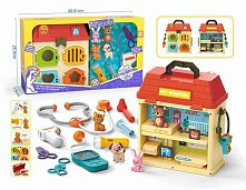 Ветеринарна клініка XG 6-2 18 елементів, висота двосторонньої клініки 26 см, підсвічування, звуки серцебиття та писку, ключі й замки, дах будиночк