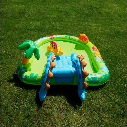 Дитячий надувний ігровий центр Intex 57166 «Дінопарк» (58*152*191 см, басейн 143 л, гірка, фонтан, динозавр, ненадувне дно, до 53 кг) фото 4