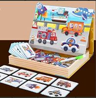 Дерев'яна магнітна дошка C 74014 “Транспорт”, картки із завданнями, дошка пиши-стирай, в коробці