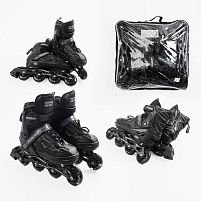 Ролики дитячі Best Roller 92188-L (розсувні, розмір 39-43, колеса: 4/Ø65 мм/PU, в один ряд, гальмо: задніє, підсвітка, сумка, чорний)