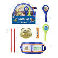 Набір музичних інструментів 717 барабан: 28х28х12 см, барабанні палички, маракаси, бубон, кастаньєти, ремінець, в коробці