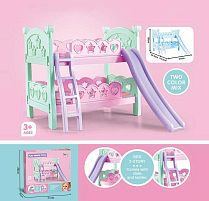 Ліжко для ляльки CS 8878 двоярусне, з гіркою, ковдра, подушки, в коробці