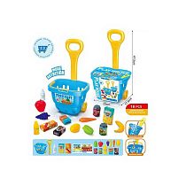 Набір продуктів 8238 16 елементів, 2в1: кошик/візочок, телескопічна ручка, висота 48см, фрукти, баночки з напоями, коробочки зі смаколиками