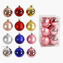 Новорічні прикраси C 67645 12 штук, кульки, D = 6,5 см, у слюді, ВИДАЄТЬСЯ МІКС ВИДІВ