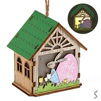Лампа-ліхтар з підсвіткою великодній "Easter Bunny House" 8см (3 батарейки LR1130 входять у компл.) Stenson R33820