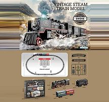 Залізниця HS 8019 A локомотив, 2 вагони, звуки, підсвічування, парогенератор, в коробці