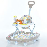 Ходунки дитячі Bambi M 3656A-S-11 (64,5*71*87 см., колеса: 8 шт, Ø7 см, стопори: 2 шт., висота: 3 положення, батьк. ручка, музика, світло, бежевий)