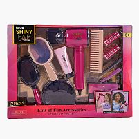 Набір перукаря 626016 12 аксесуарів, фен видуває повітря, 2 насадки, 2 шт. бігуді, 2 заколки, гребінець, щітка, люстерко, у коробці