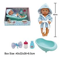 Пупс YL 2440 J-D висота 40 см, п'є з пляшечки, ходить на горщик, ванна, халат, рушничок, в коробці