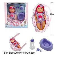 Пупс YL 2430 H-B висота 30 см, п'є з пляшечки, ходить на горщик, сумка-переноска, знімний одяг, горщик, пустушка, пляшечка, в коробці