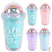 Склянка з кришкою та трубочкою "With Love" 450мл Stenson R100191