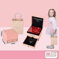 Набір прикрас 769-13 висувна шухляда, підвіска, бутони троянди, листівка, паперовий пакет, в коробці