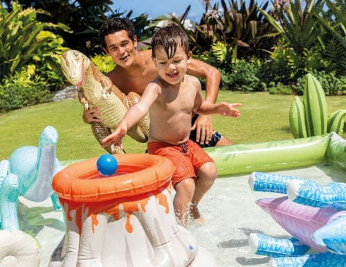 Дитячий надувний ігровий центр Intex 56132 «Юрський період» (36*201*201 см, басейн 410 л, фонтан, іграшки, ненадувне дно, до 81 кг) фото 8