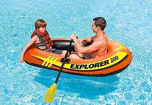 Човен надувний Intex 58330 «Explorer 200» (41*94*185 см, гребний, півторамісний, двокамерний, надувне дно, до 95 кг)