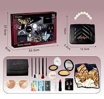 Набір аксесуарів 676-3 хустинка, сумочка, імітація косметики, окуляри, набір пензлів для макіяжу, аксесуари, гаманець, банківські картки, в короб