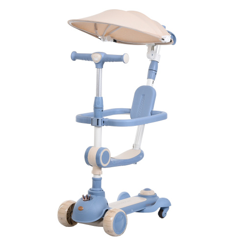 Самокат триколісний iTrike JR3-168-5-BL (колеса: передні Ø4.33"/заднє Ø3,34"/PU, рама: пластик, сидіння, бампер, батьк. ручка, навіс, підсв, до 25 кг)