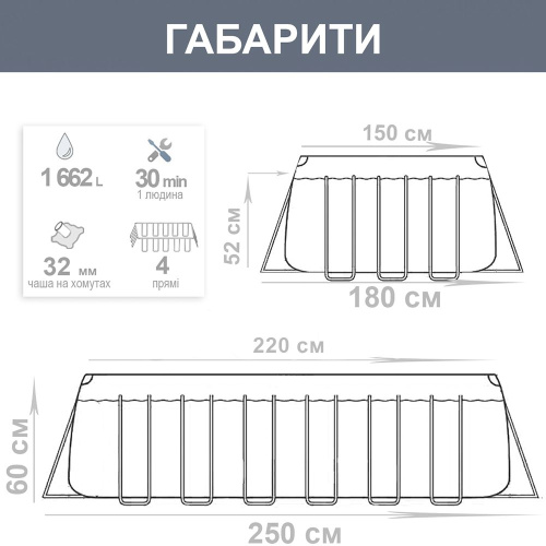 Каркасний басейн Intex 28270 (60*150*220 см. об'єм: 1662 л, серія: Metal Frame) фото 3