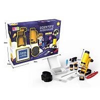 Мікроскоп 20210 A-2 розмір: 6.3х7х13 см, підсвічування, 50-120х збільшення, підсвічування, фокусування, 2 колби, предметні скельця, пінцет, ін