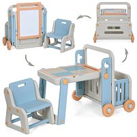 Столик розвиваючий ігровий Bambi Racer QC-BB02 (столик-конструктор 6в1 мольберт, магнітна дошка, ящик для зберігання, возик, стільчик)