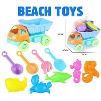 Пісочний набір CZ 3009 E машинка, 5 формочок, сито, лопаточка, ложечка, граблі, в сітці