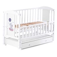 Ліжечко дитяче ЛІЛІ "Слоник" шарнір-підшипник з відкидною боковиною+шухляда, (білий)