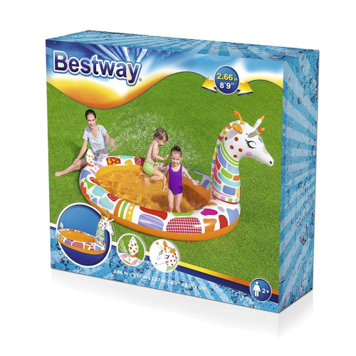Дитячий надувний басейн BestWay 53089 «Жираф» (157*266 см, ↑127 см, висота борта: 13 см, об'єм: 220 л, ненадувне дно, серія: Spray Pools, фонтан) фото 8