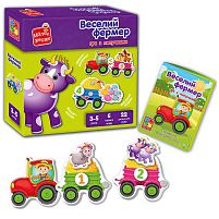 Розвиваюча гра з липучками "Веселий фермер " - VT 2100-13 укр. "Vladi Toys", 6 ігрових полів та 22 деталі для гри, липучки, інструкція, в кор