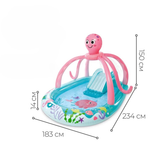 Дитячий надувний ігровий центр Intex 56138 «Восьминіг» (150*183*234 см, басейн 229 л, гірка, фонтан, 6 іграшок, ненадувне дно, до 45 кг) фото 6
